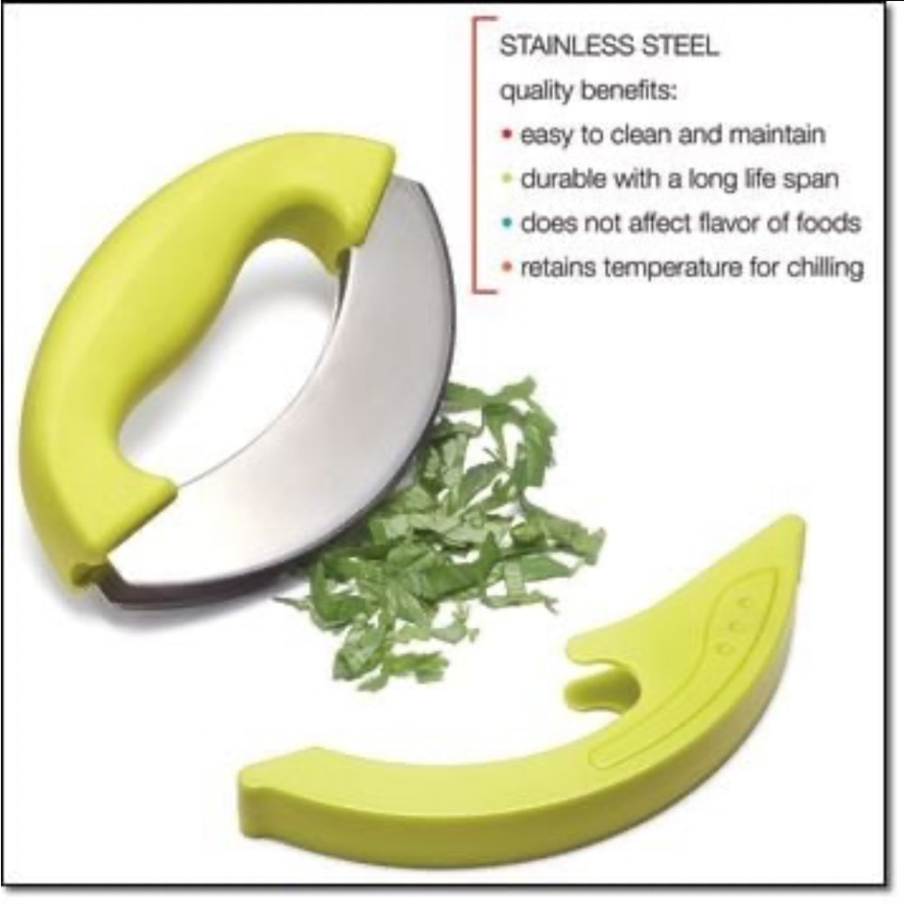 Stainless Steel Herb Chopper with Yellow-Green Handle